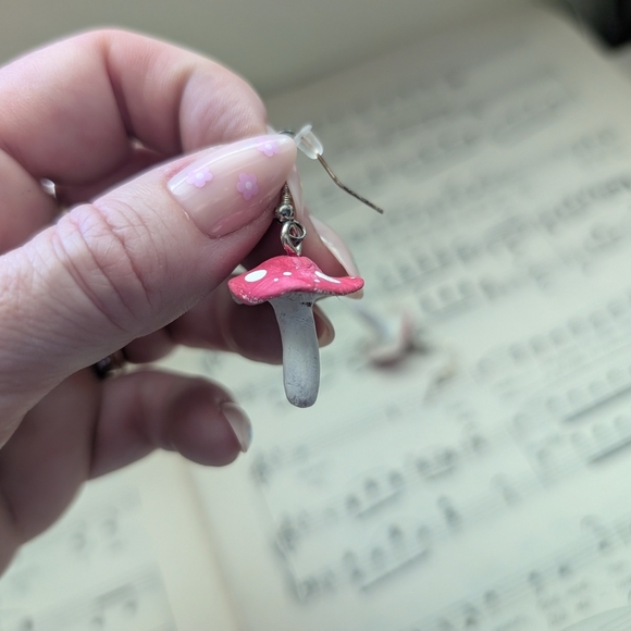 Pink and White Mushroom Earrings - Picture 13 of 13